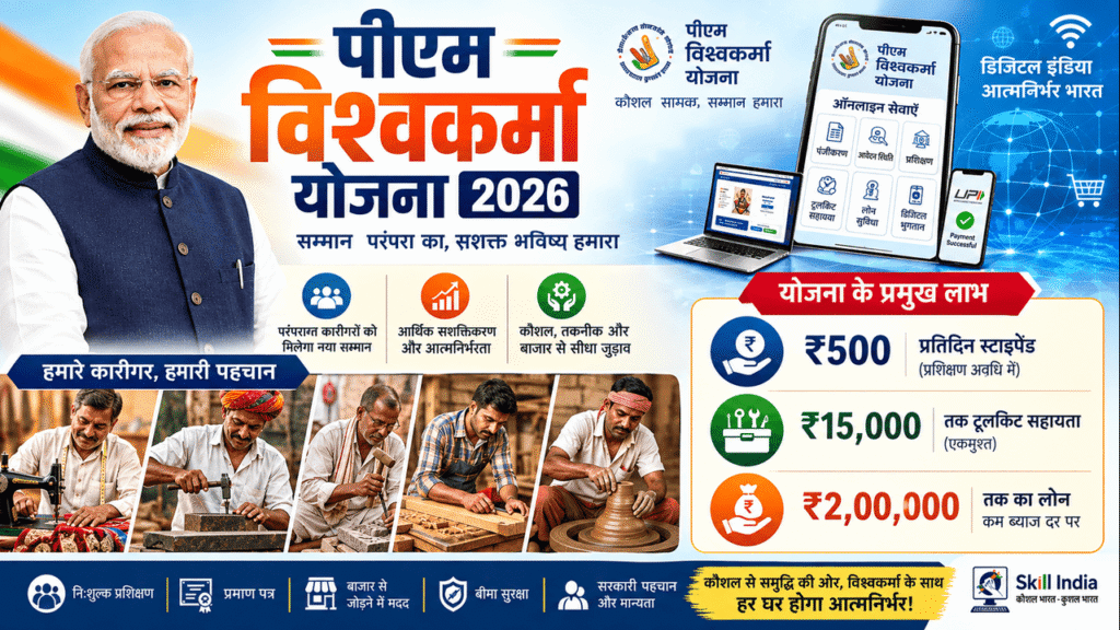 pm vishwakarma yojana 2026- ऑनलाइन आवेदन, योजना के लाभ, पात्रता, आवश्यक दस्तावेज
