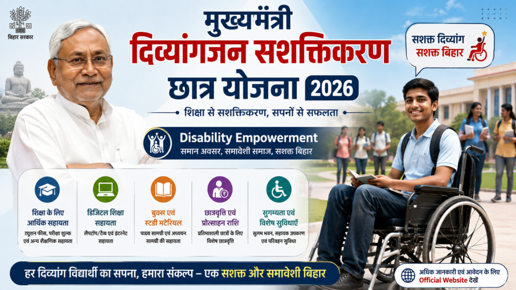 Mukhymantri Divyangjan Sashaktikaran Chhatra Yojana Bihar 2026-ऑनलाइन आवेदन कैसे करें? लाभ, पात्रता तथा दस्तावेज क्या है?